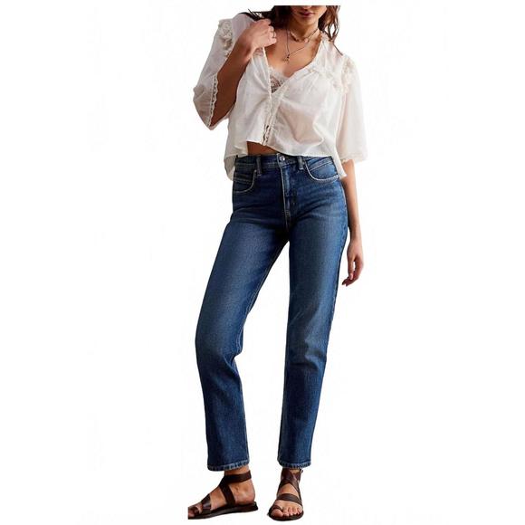 NEW FREE PEOPLE leila high rise slim jean in cupid blue - Picture 1 of 4